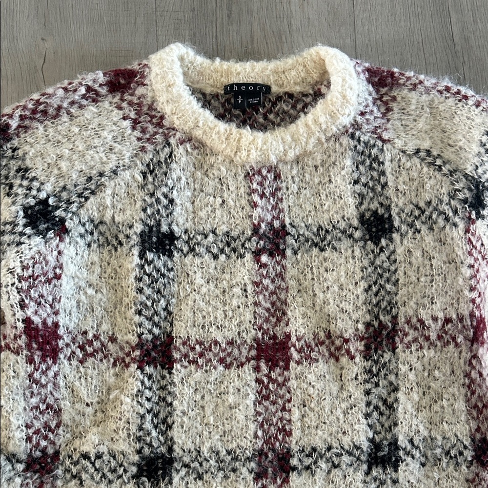 Theory Women's Checkered Crewneck Sweater - Cream, Black, Burgundy
